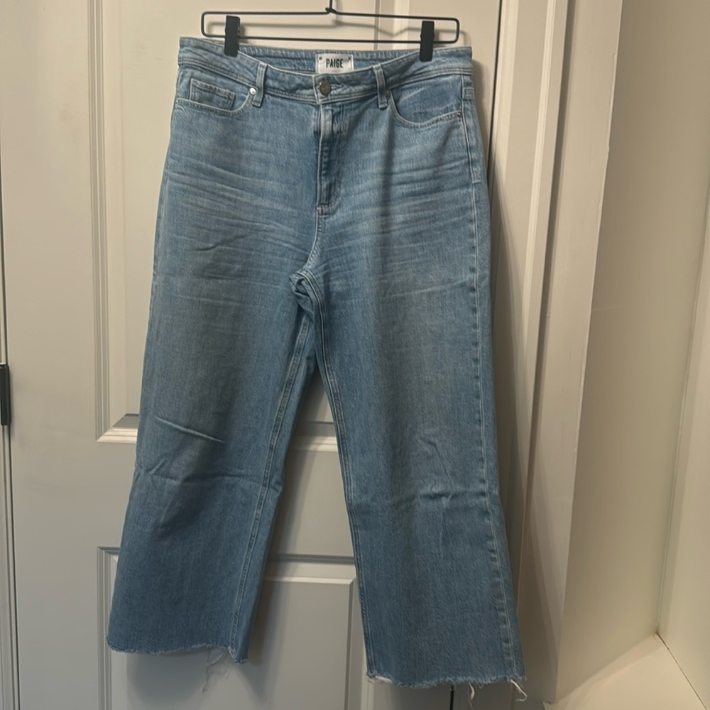 Paige wide leg crop jean in light blue denim